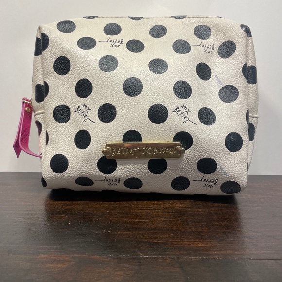 Betsey Johnson Handbags - Betsey Johnson Cosmetic Bag Makeup Spots Dots Black White‎ Purse Clutch